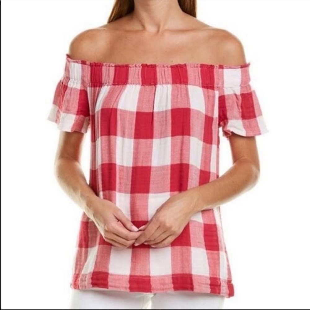 Anthropologie Cloth & Stone Maecy Off The Shoulder Gingham Textured Top Small